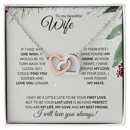Wife - (Christmas Spruce Card) -Interlocking Hearts Necklace