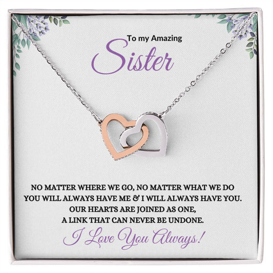 To My Amazing Sister (Purple) - Interlocking Hearts Necklace