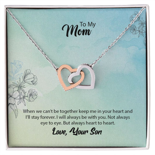 Mom From Son (Aqua Card) - Interlocking Hearts Necklace