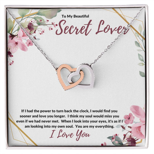 To My Secret Lover (Burgundy Card) - Interlocking Hearts Necklace