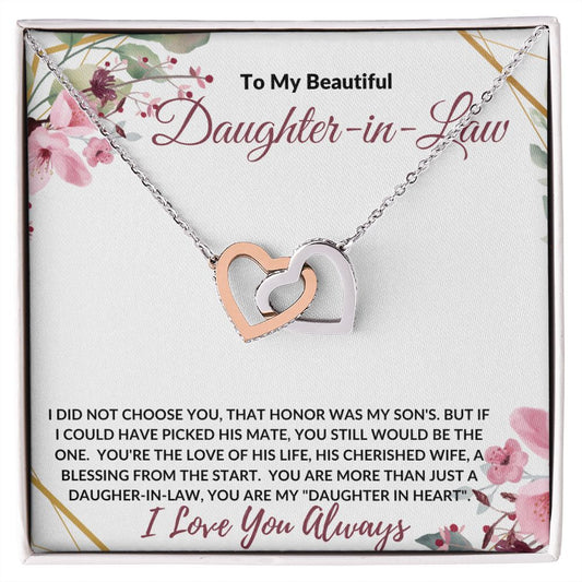 To My Beautiful Daughter-in-Law (Burgundy) - Interlocking Hearts Necklace