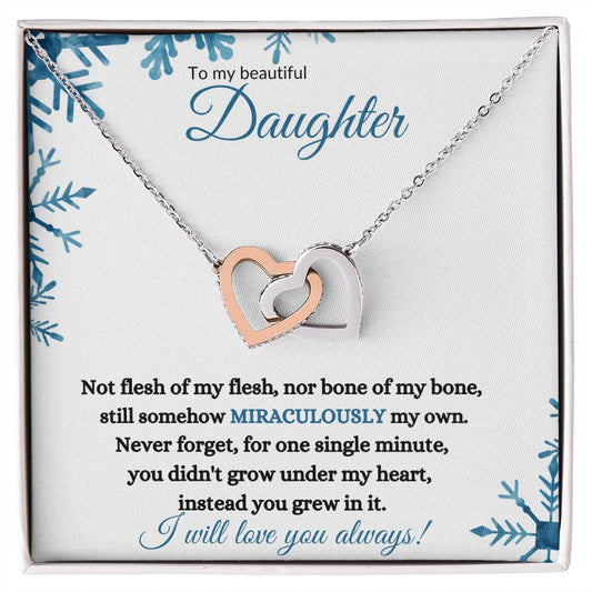 Adopted / Nonbiological Daughter (Blue Snowflake Christmas) - Interlocking Heart Necklace