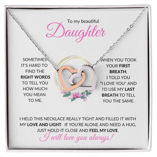 Daughter (Floral Ring Card) - Interlocking Hearts Necklace