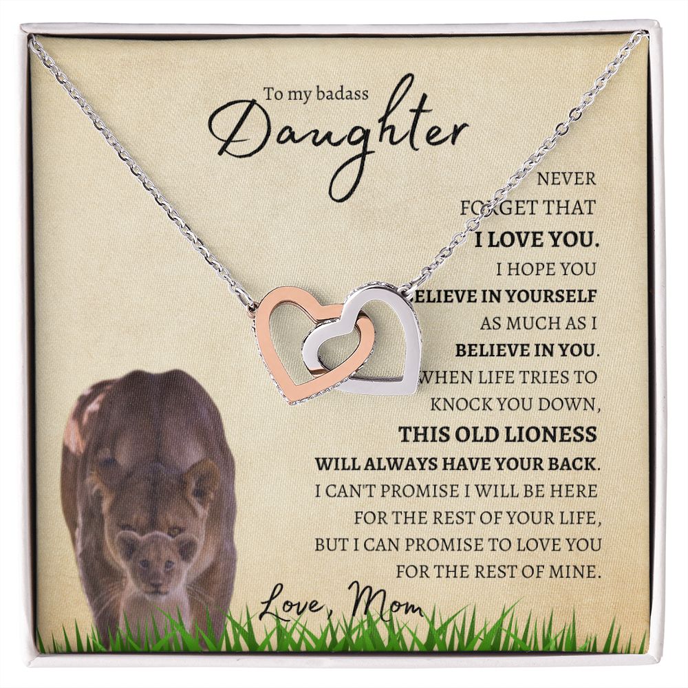 Daughter from Mom (Lioness Card) - Interlocking Hearts Necklace