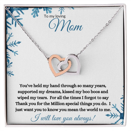 To My loving Mom (Christmas Snowflake) - Interlocking Hearts Necklace