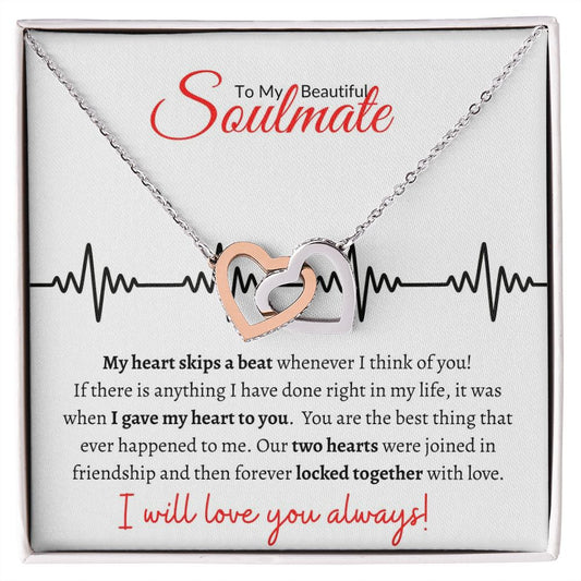 To My Beautiful Soulmate (Locked in Love) - Interlocking hearts necklace