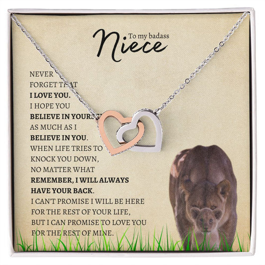 Niece (Lioness Card) - Interlocking Hearts Necklace