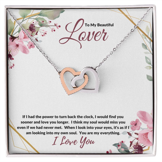 To my Beautiful Lover (Burgundy Card) - Interlocking Hearts Necklace
