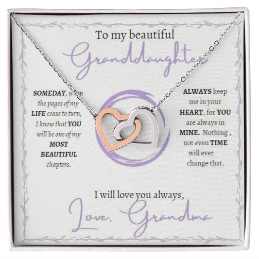 Granddaughter (Purple Circle Card) - Interlocking Hearts Necklace