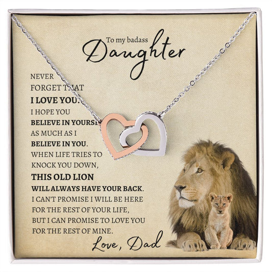 Daughter From Dad (Lion Card) - Interlocking Hearts Necklace
