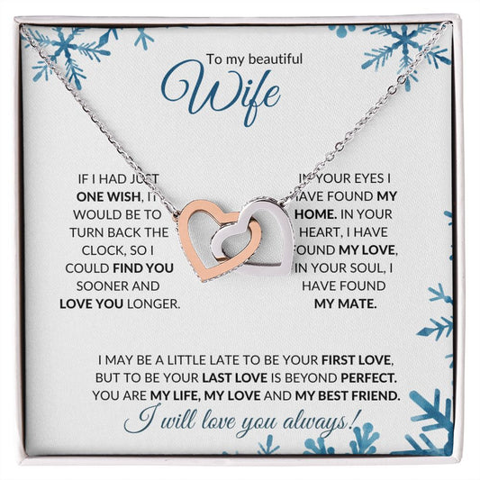 Wife (Snowflake Christmas Card) - Interlocking Hearts Necklace