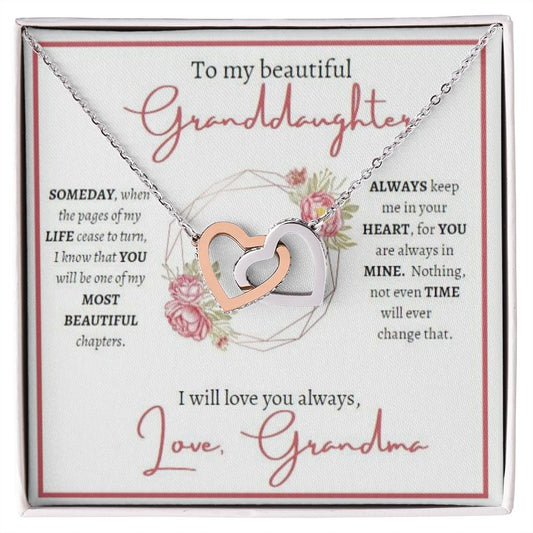 Granddaughter (Floral Frame Card) - Interlocking Hearts Necklace