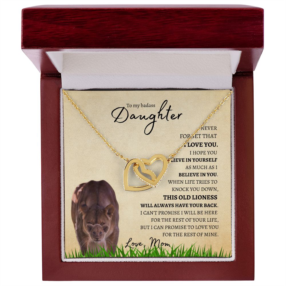 Daughter from Mom (Lioness Card) - Interlocking Hearts Necklace
