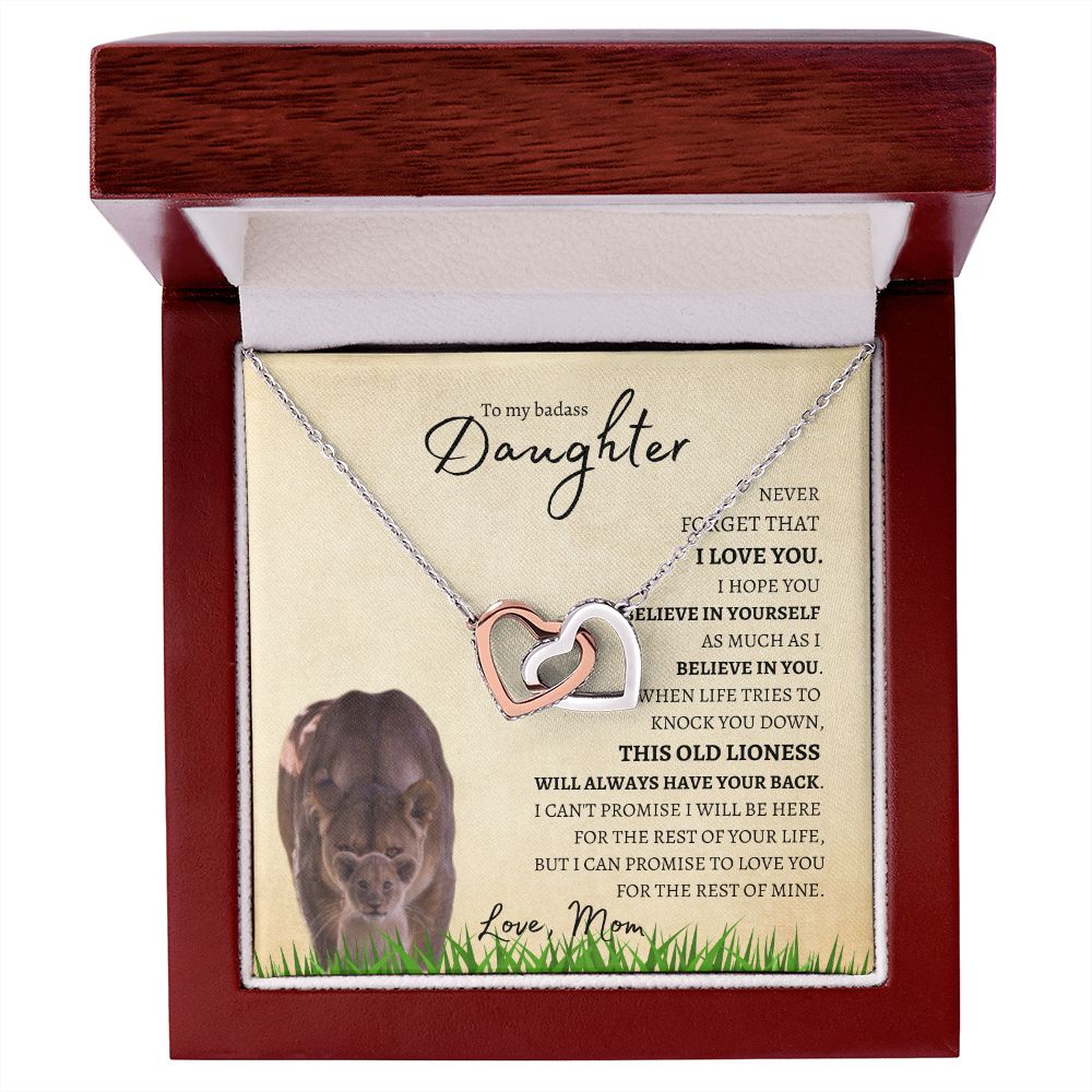 Daughter from Mom (Lioness Card) - Interlocking Hearts Necklace