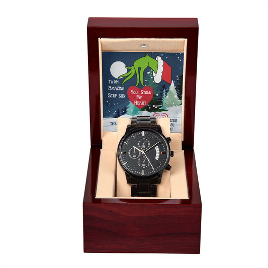Step Son (From Step Dad)  Stole my Heart (Christmas Grinch) - Black Chronograph Watch