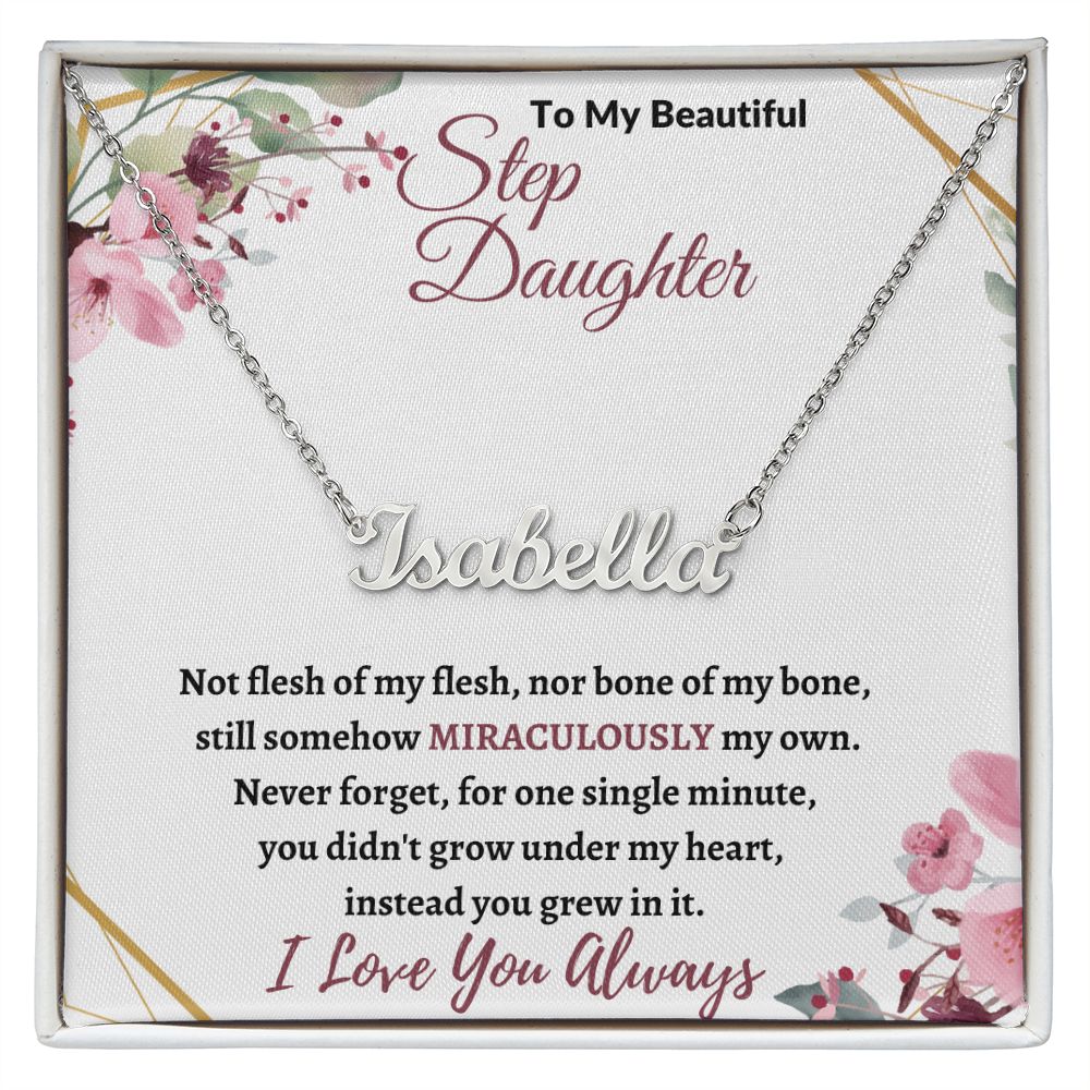 To My Beautiful Step Daughter ( Burgundy Card ) - Custom Name Necklace