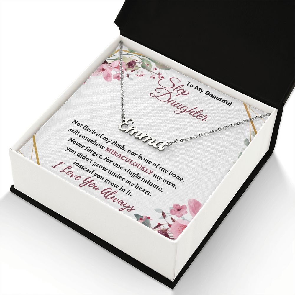 To My Beautiful Step Daughter ( Burgundy Card ) - Custom Name Necklace
