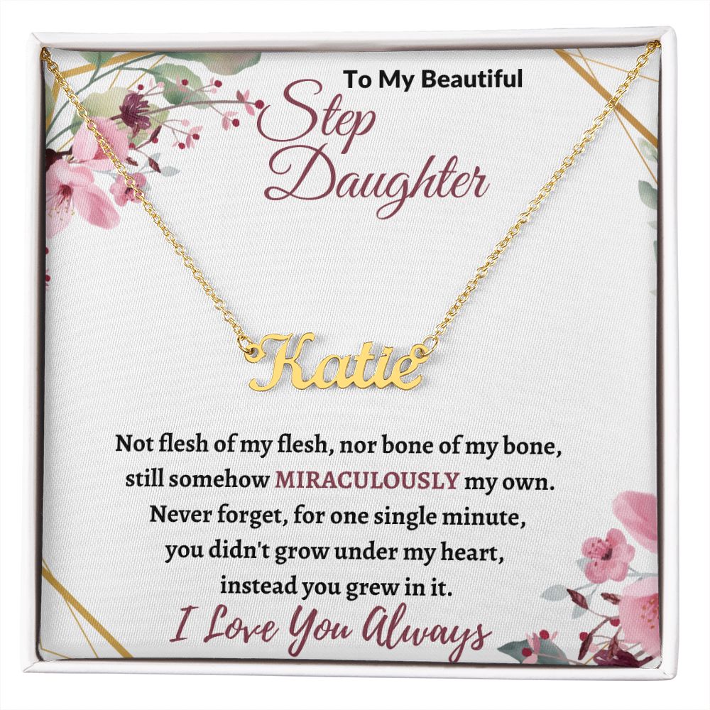To My Beautiful Step Daughter ( Burgundy Card ) - Custom Name Necklace