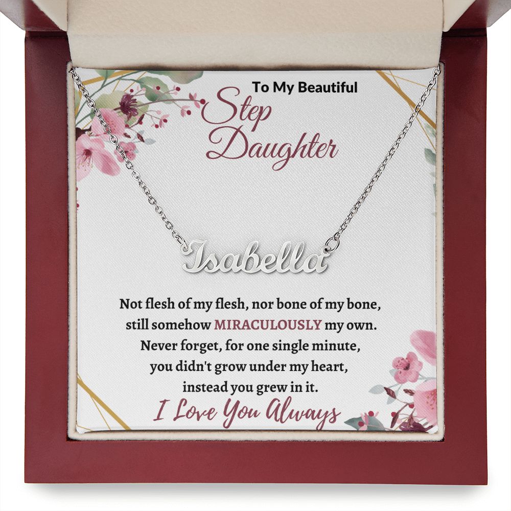 To My Beautiful Step Daughter ( Burgundy Card ) - Custom Name Necklace