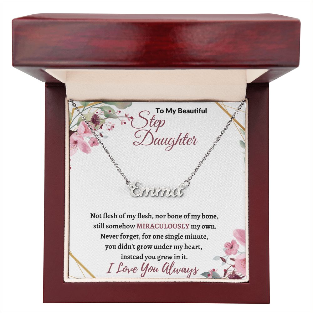 To My Beautiful Step Daughter ( Burgundy Card ) - Custom Name Necklace