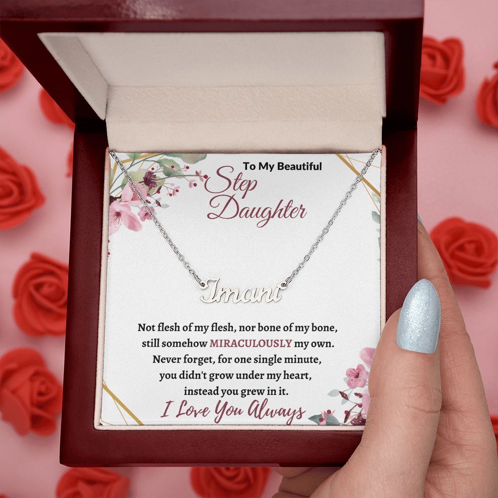 To My Beautiful Step Daughter ( Burgundy Card ) - Custom Name Necklace