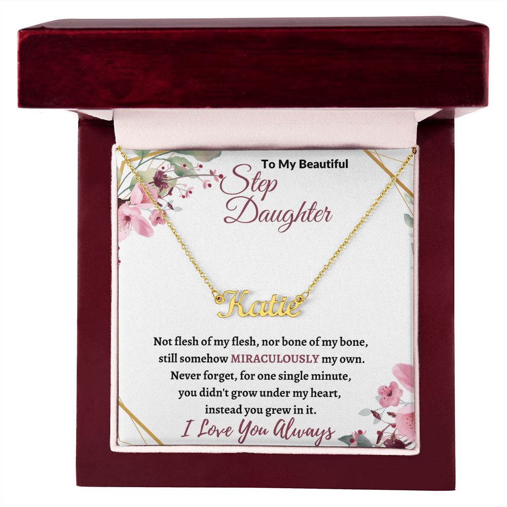 To My Beautiful Step Daughter ( Burgundy Card ) - Custom Name Necklace