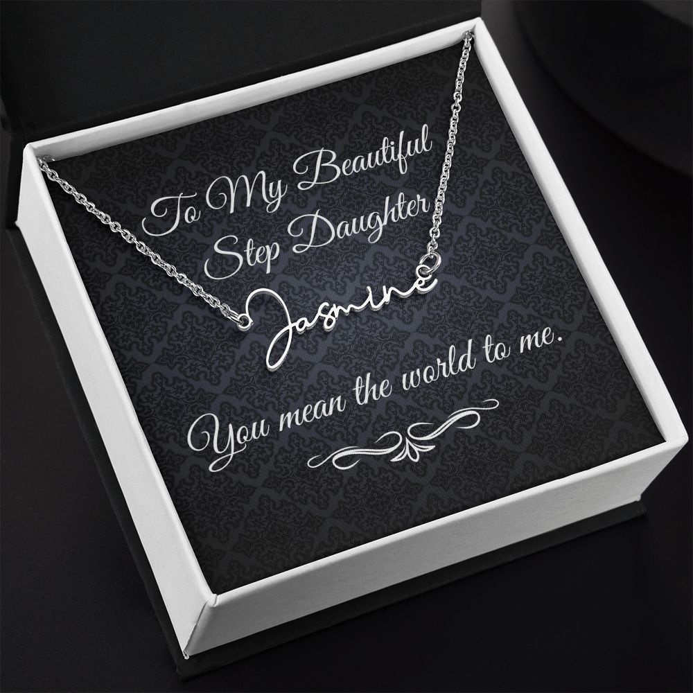To My Beautiful Step Daughter / stepdaughter (Black Tapestry) - Script Name Necklace