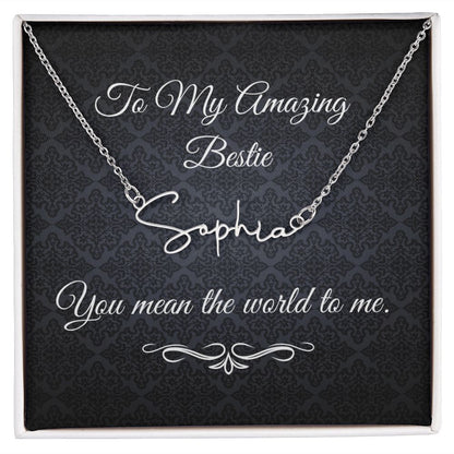To My Beautiful Bestie / Best Friend (Black Tapestry) - Script Name Necklace