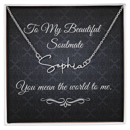 To My Beautiful Soulmate (Black Tapestry) - Script Name Necklace