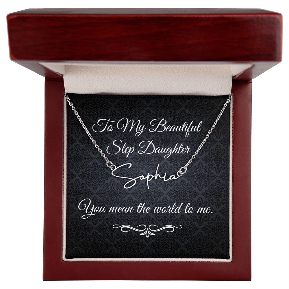 To My Beautiful Step Daughter / stepdaughter (Black Tapestry) - Script Name Necklace