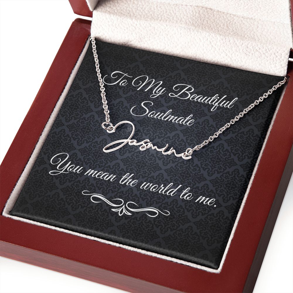 To My Beautiful Soulmate (Black Tapestry) - Script Name Necklace
