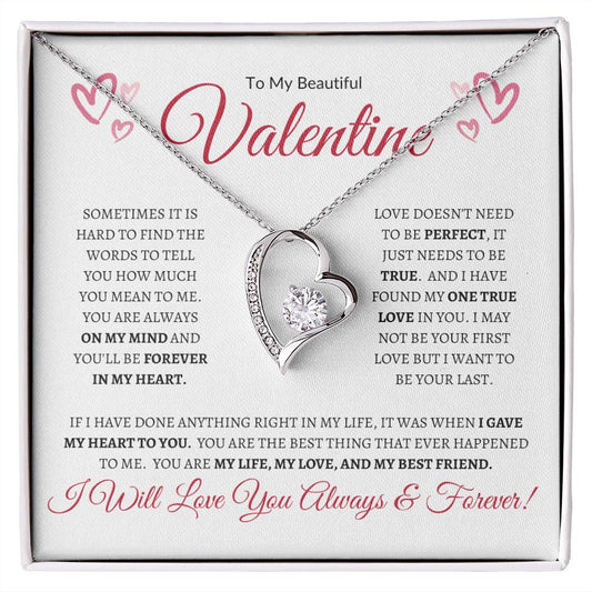 To My Beautiful Valentine for Girlfriend, wife, future wife, Soulmate  (Hearts) - Forever Love Necklace