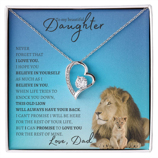 Beautiful Daughter from Dad (Blue Lion Card) - Forever Love Necklace
