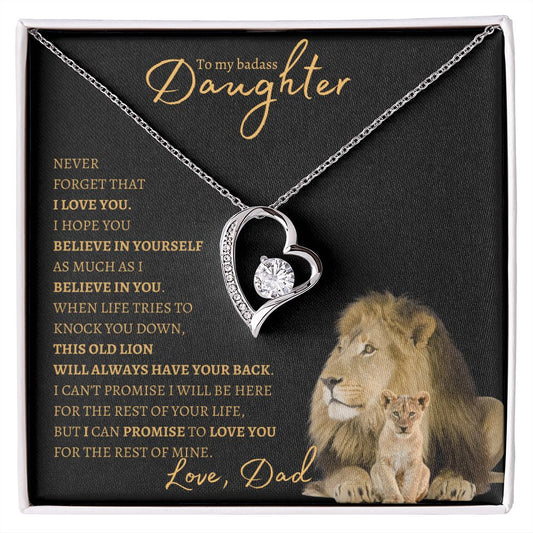 Badass Daughter (Black and Gold Lion Card) - Forever Love Necklace
