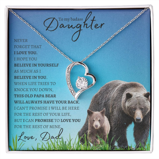 To My Badass Daughter from Dad (This Old PAPA BEAR Card) - Forever Love Necklace