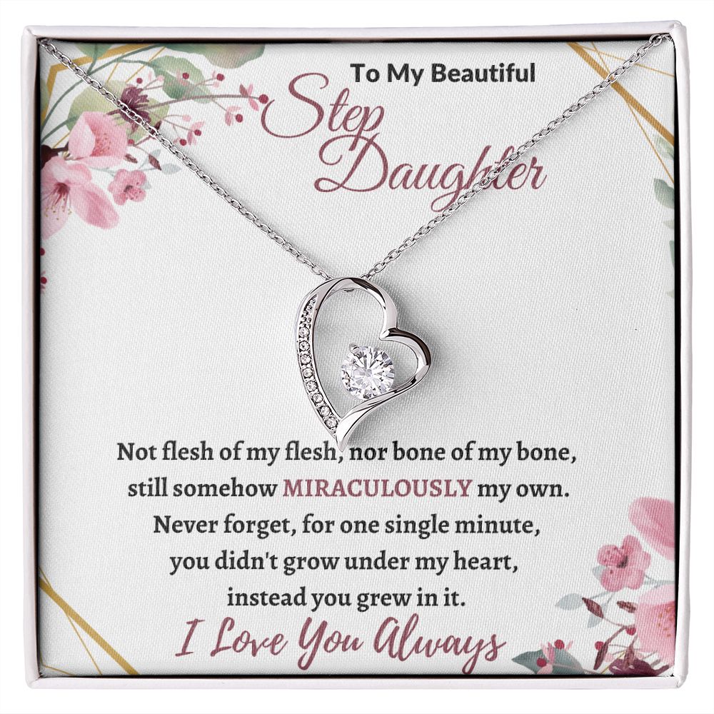 To My Beautiful Step Daughter / nonbiological (Burgundy Card) - Forever love Necklace