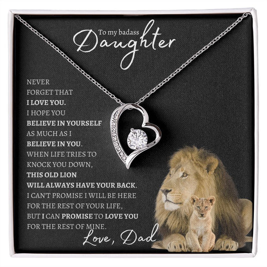 Badass Daughter from Dad (Black and White Lion Card) - Forever Love Necklace