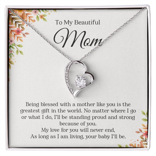 Mom (Cream Floral Card) - Forever Love Necklace