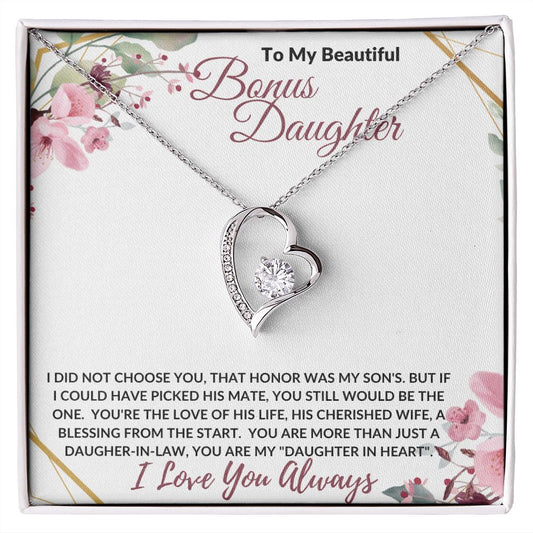 To My Beautiful Bonus / Daughter-in-Law (Burgundy) - Forever Love Necklace
