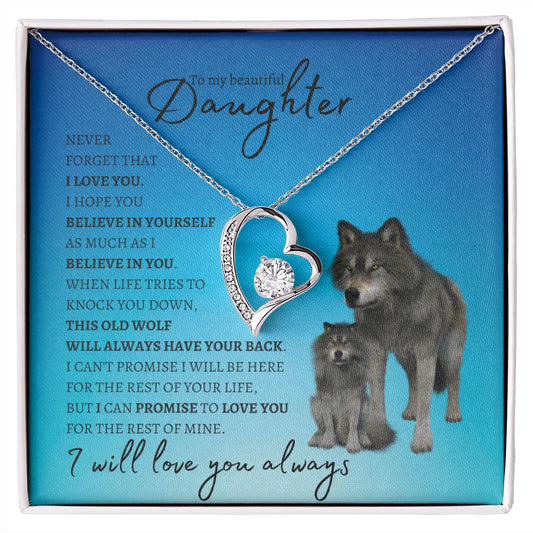 To My Beautiful Daughter From Mom or Dad (Wolf)  - Forever Love Necklace
