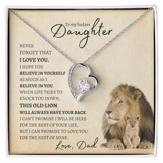 To my BadAss Daughter (Lion Beige Card) Forever Love Necklace