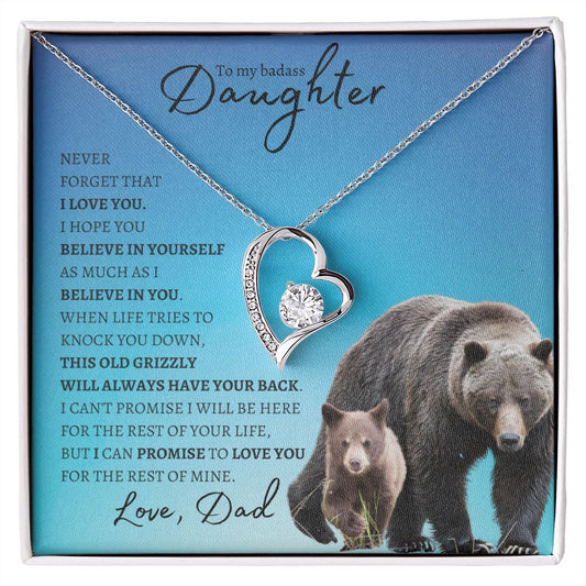To My Badass Daughter from Dad (This Old Grizzley Card) - Forever Love Necklace