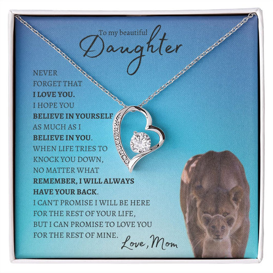 Beautiful Daughter from Mom (Lioness Blue Card)- Forever Love Necklace