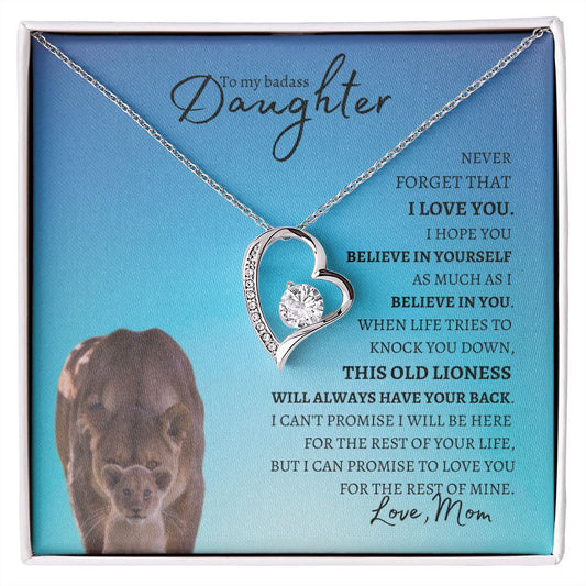 Badass Daughter from Mom (Blue Lioness Card) - Forever Love Necklace