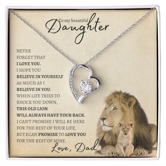 Beautiful Daughter from Dad (Beige Lion Card) - Forever Love Necklace