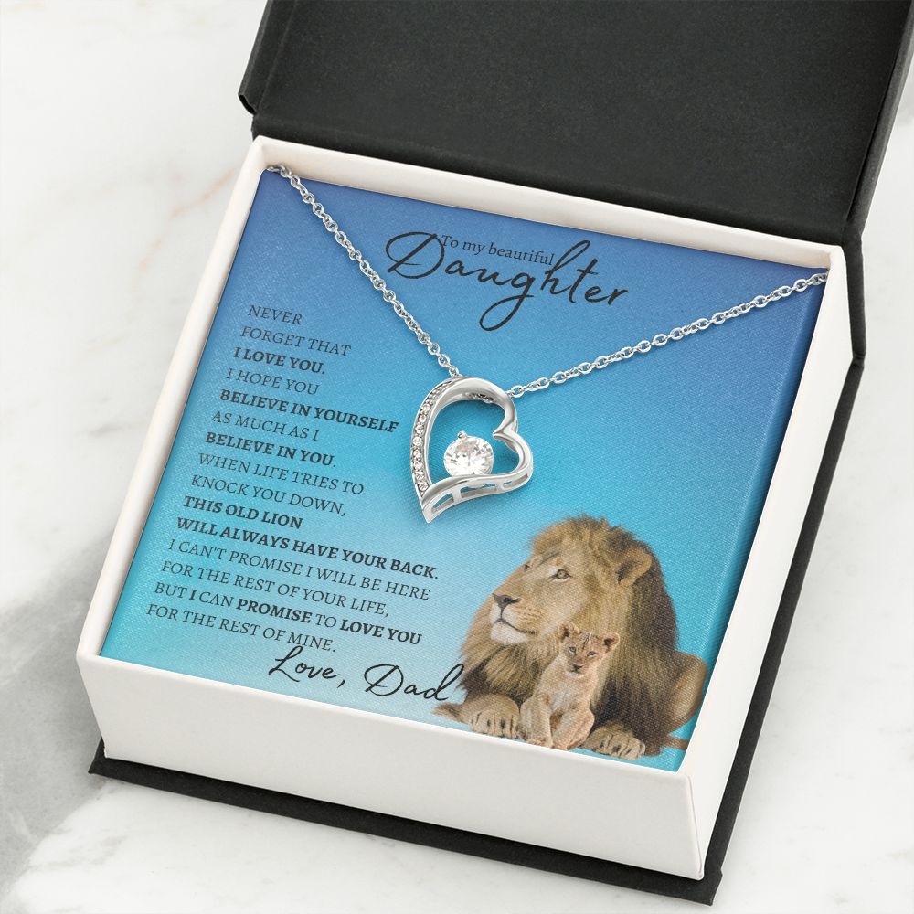 Beautiful Daughter from Dad (Blue Lion Card) - Forever Love Necklace