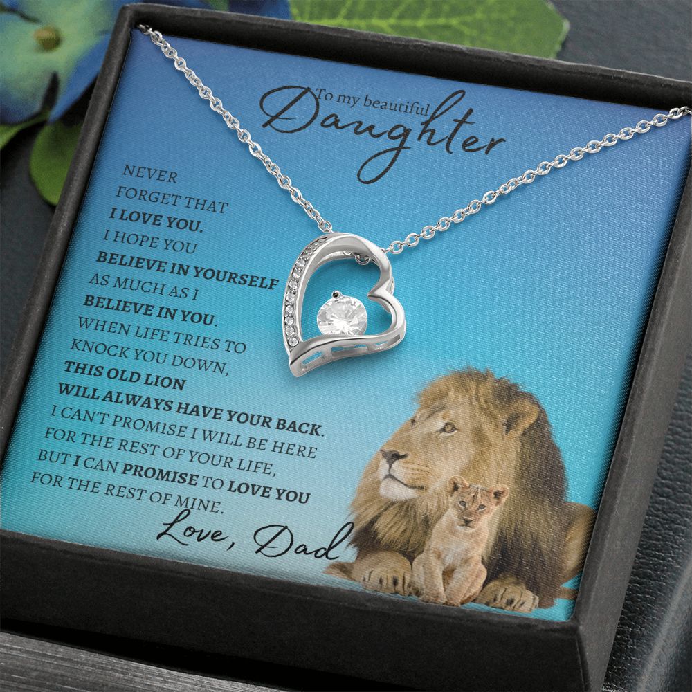 Beautiful Daughter from Dad (Blue Lion Card) - Forever Love Necklace