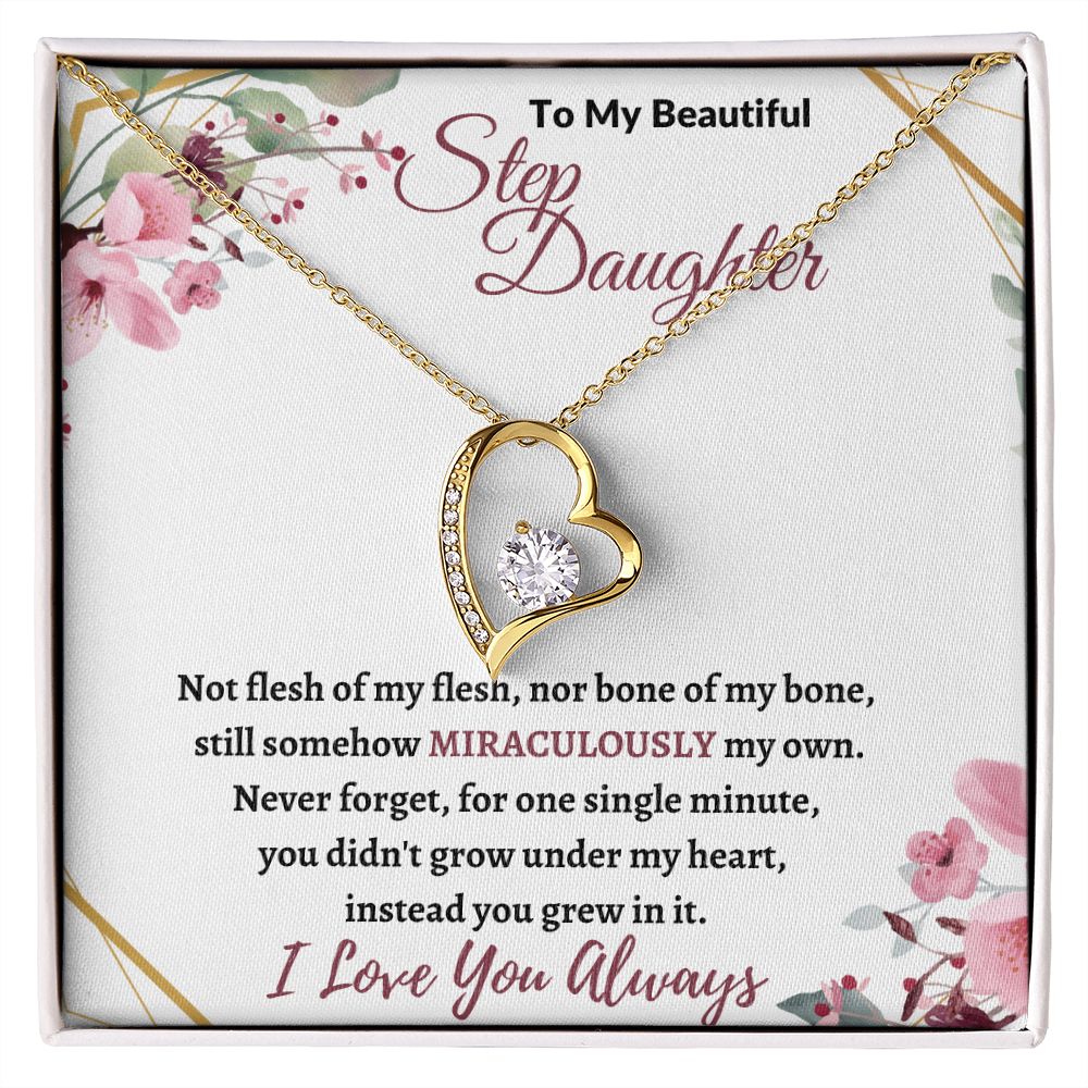 To My Beautiful Step Daughter / nonbiological (Burgundy Card) - Forever love Necklace