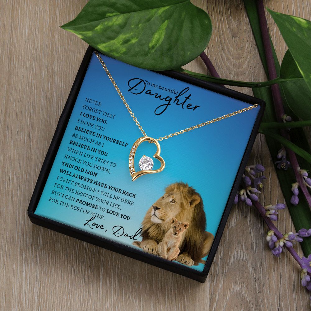 Beautiful Daughter from Dad (Blue Lion Card) - Forever Love Necklace