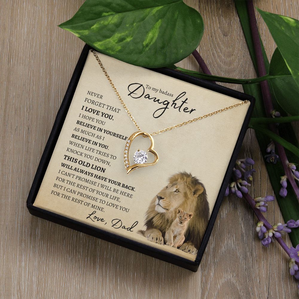 To my BadAss Daughter (Lion Beige Card) Forever Love Necklace